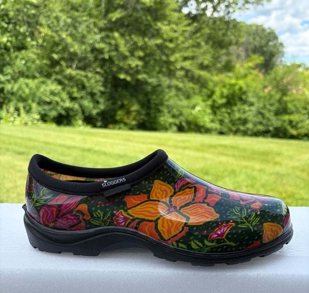 New Sloggers Women's Waterproof Garden Shoe Flower Power Print Black Size 9